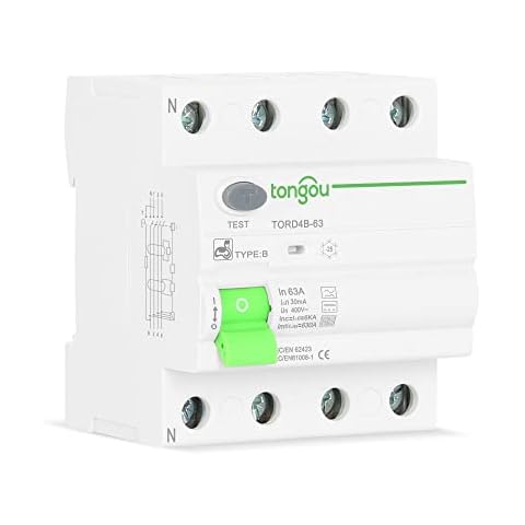 Electric Vehicle EV Charging Pile Residual Current breaker DC RCCB RCD 4P 63A 30mA Type B 6KA TONGOU Din Rail Earth Leakage(63A) Cover