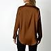 Women's Satin Button Down Shirts V-Neck Long Sleeve Tops Summer Business Office Blouses Casual Fashion Fall Shirt Brown