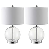 SAFAVIEH Lighting Collection Lonni Clear/ Chrome 23-inch Bedroom Living Room Home Office Desk Nightstand Round Table Lamp Set of 2 (LED Bulbs Included)