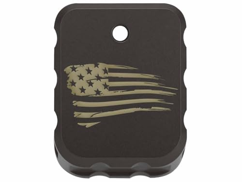 NDZ Performance Brass Magazine Base Plate for Canik TP9 – Armor Black Cerakote Finish – Laser Engraved – Fits TP9SF, TP9SFX, TP9 Elite SC – FDE Fill – US Flag Tattered