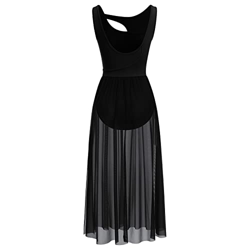 Lyrical Dance Costumes For Women Contemporary Dancewear Sleeveless Cut Out Front Mesh Tulle Maxi Dress Ballet Leotard Tank Bodysuit One-Piece Dance Costumes For Competition Practice Latin Black M #TOP1