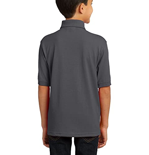 Justblanks Youth Perfect Durable Short Sleeves Core Blend Jersey Knit Polo Shirt - Charcoal - M #TOP1