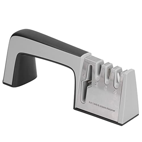 Aiguiseur de couteaux, affûteur de couteaux 4 têtes, utilisation rapide, sécurité, confort, résistance au dérapage, gadgets de cuisine pour couteaux, ciseaux 9,1 x 3,5 pouces