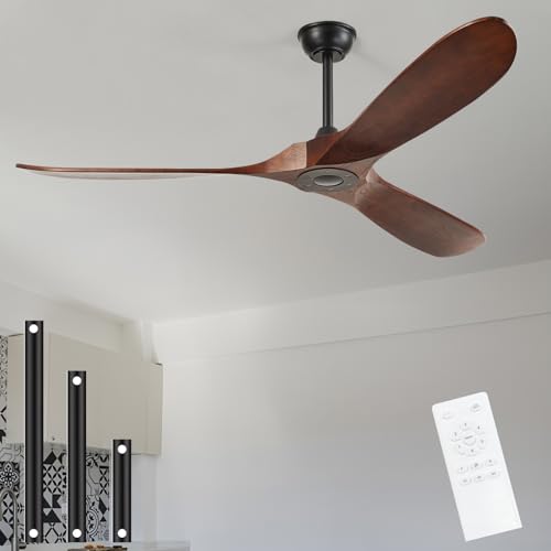 Image of 60'' Outdoor Ceiling Fans without Light,3 Solid Wood Blades with DC Silent and Large Airflow,Modern Ceiling Fan for Bedroom,Living Room,Porch (dark walnut)