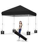 GarveeLife 10x10 Pop Up Canopy with One Button Push Setup - Heavy Duty Outdoor Canopy Tent with Portable Roller Bag - 3 Adjustable Height, 4 Weight Bags, 8 Stakes & 4 Guy Ropes Included, Black