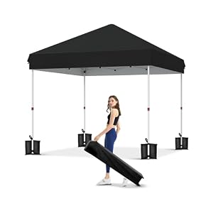GarveeLife 10×10 Pop Up Canopy with One Button Push Setup – Heavy Duty Outdoor Canopy Tent with Portable Roller Bag – 3 Adjustable Height, 4 Weight Bags, 8 Stakes & 4 Guy Ropes Included, Black