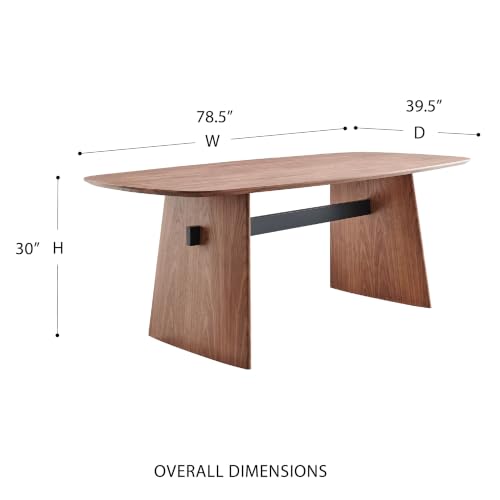 Image of Euro Style Folke 79 Inch Walnut Dining Table for 8 with Black Steel Crossbar