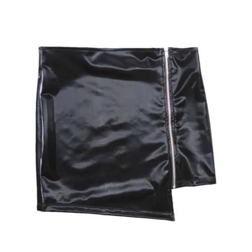 Minifalda de piel de charol brillante para mujer, falda de tubo delgada con cremallera vintage de PVC, Negro, 40