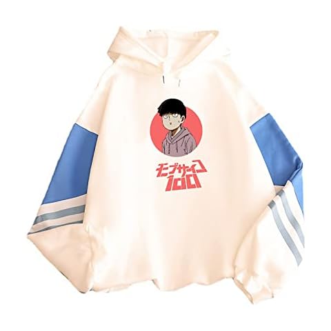 Unisex Mob Psycho 100 Hoodie Personality Anime Harajuku Sweatshirt Color Matching Long Sleeve Pullover Kageyama Shigeo Hoodie Beige Cover