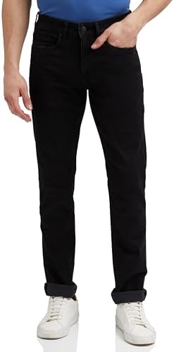 Louis Philippe Men's Mid Rise Slim Jeans (LRDNCSLPB23779_Black, 30