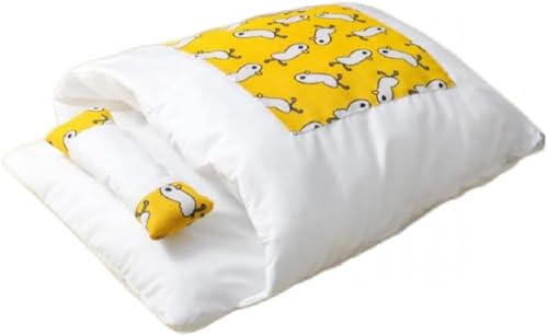 pinaguクッション ペットマット ペット布団 小型犬用 猫用 ソファー カンバス製 コットン 枕付き 柔らかい 通年 取り外す可能カバー 洗える 家 部屋 (M,イエロー)