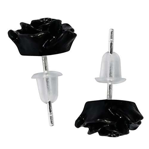 Hypoallergenic Earrings 10Mm Rose Flower Earrings Handmade 925 Sterling Silver Post Soft Ceramic Resin Stud Earrings For Women Sensitive Ears - Black #TOP2