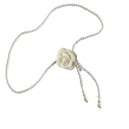 Elegant Artificial Pearls Waist Chain With Fabric Flower Design For Women Skirt Night Event Dresses Decorative Accessory