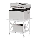 VEDECASA 2 Ebenen Druckerständer mit Rollen, Großer Druckertisch 60x60cm, Stabiler Druckerwagen mit Ablage und X-Rahmen für Büro und Home Office, Weiß, Passt Fuer Grosse Drucker, Leicht Beweglich,Weiß