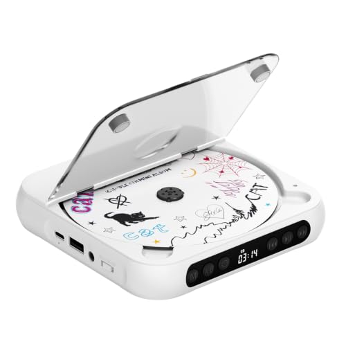 Image of ENVYCLOUD CD Player Portable with Stereo Speakers, Rechargeable Portable Player with Bluetooth for Home with Headphones, Support CD /AUX /USB,White