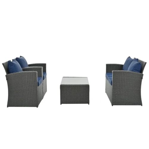 Image of 4 SeaterOutdoor /Patio /Garden /Pool Side /Terrace /Balcony /Porch /Backyard /Living Room /Cane Furniture Sofa Set Wicker Sectional Sofa All-Weather Rattan Conversation Sets(Nevy Blue)