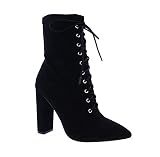 Liliana Women's Lace Up Chunky Heel Ankle Booties Pollina Black 7