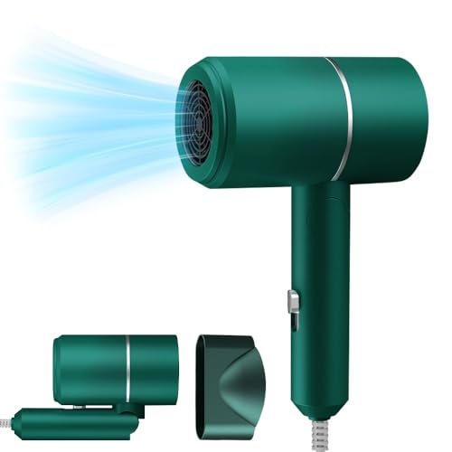 IXYHKB Hair Dryer Travel, Small Foldable Hair Dryer, Fast Drying Ionic Hairdryer, Blow Dryer with Hot/Cold Button, Portable Travel Hairdryer, Lightweight Hair Dryer for Women, Men, Home, Salon (Green)