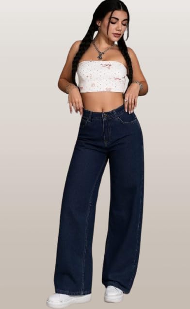 Image of Women's Kashianxstyle Loose Fit Wide Leg Denim Jeans | Mid High Rise Casual Denim Pants for Women, Full Length Everyday Wear