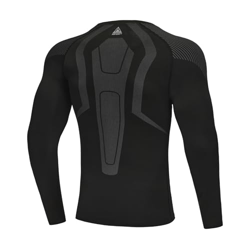 Amzsport Maglia Compressione Uomo Maglia Termica Manica Lunga Maglietta Palestra Compression Shirt Ciclismo Sportiva Running, Nero, Xl - 3