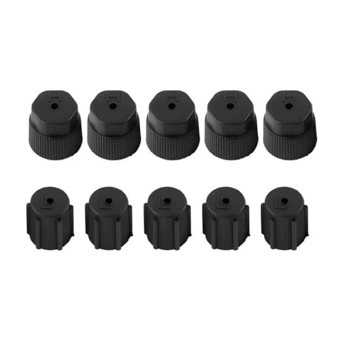 SLIMI 10 PCS AC Low Pressure Port Cap, A/C Charging Valve Caps, 13mm 16mm AC High & Low Pressure Caps, ABS Leak-Proof Air Conditioning Valve Cover Replacement, Universal for Most Cars (Black)