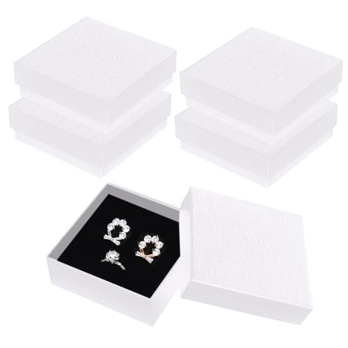 Funrelaxer 4 Pack Schmuckschachteln, Schmuckschachtel klein und stilvoll für Ringe, Ohrringe und Anhänger, Robust und umweltfreundlich in schwarzem Mattkarton Geschenkverpackung Schmuck