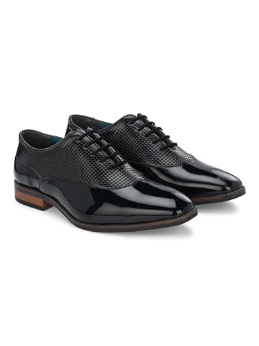 Image of San Frissco Men's Formal Shoes Textured Leatherette Glossy Lace Up Derbys /Soft Cushioned Footbed with TPR Sole /Stylish, Trending, Elegant for Office and Party