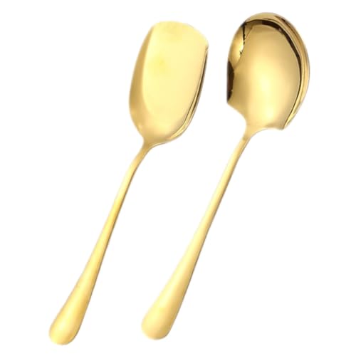 SOLUSTRE 2pcs Stainless Steel Serving Spoon Kitchen Utensils for Buffet Soup and Salad Deepened Design Smooth Surface for Home and Restaurant Use