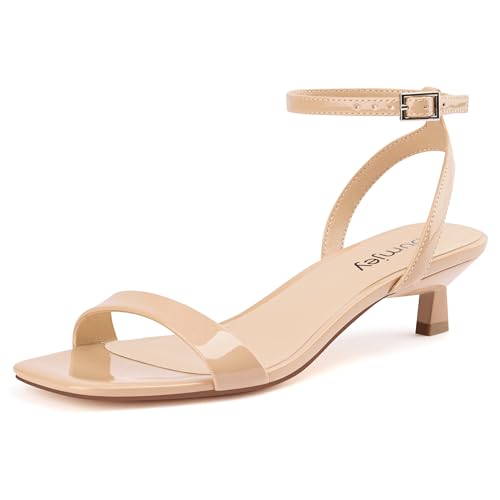 Image of Women Kitten Heel Sandals Ankle Strap Heeled Sandals Square Open Toe Dress Party Shoes