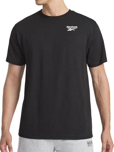 Reebok Men’s Peak Short Sleeve T-Shirt, Standard Fit, Lightweight Cotton-Poly Fabric, Black, Small