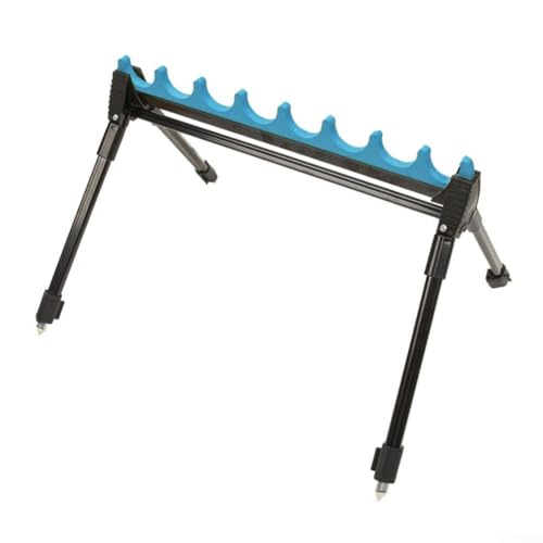 2 Section Telescopic Fishing Rod Holder 4 Leg 8 Rig Roost Kit with EVA Coating Metal Frame for Shore Bank Fishing Multi-Hole Outdoor Fishing Rod Holder Sea Rod Ground-Plug Holder(Blue)