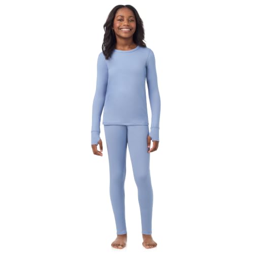 Image of Cuddl Duds Heavyweight 2 Piece Sets Base Layer Thermal Underwear for Girls | Winter Clothing, Fleece Lined Long Sleeve Top & Leggings, Soft Lounge Set for Cold Weather, Moisture Wicking Heat Retention