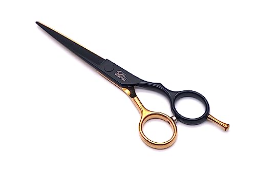 Tesoura Umi Profissional Cor Preto e Dourado de 6 Polegadas Fio Navalha para Corte de Cabelo Barbeir
