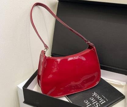 Image of Women's Glossy Shoulder Bag | Mini Hobo Handbag for Girls & Ladies | Stylish Patent Leather Purse for Party & Daily Use