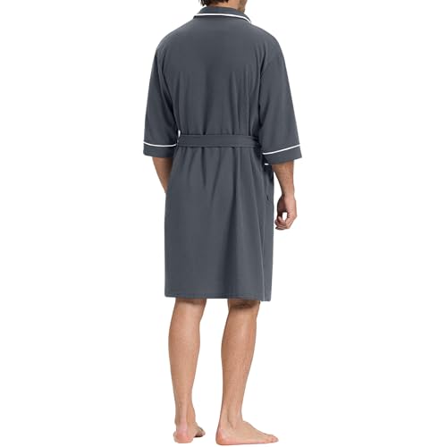 Image of SIORO Men's Waffle Knit Robe with Shawl Collar, Short Lightweight Bathrobe with Pockets, Perfect for Spa, Summer & Shower