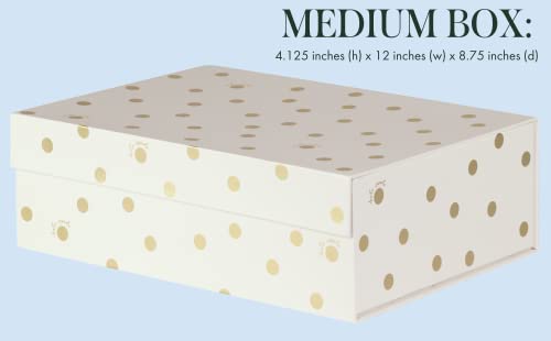 Kate Spade New York Decorative Storage Boxes With Lids, 3 Pack Sturdy Organizer Storage Bins, Includes Small Medium Large Pink Nesting Boxes With Magnetic Closure, Gold Dot With Script #TOP5