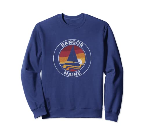 Puesta de sol retro de los 70 de Bangor Maine Vintage Velero Sudadera