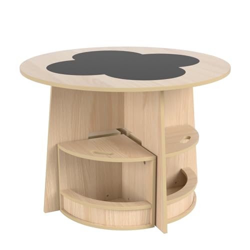LIFEZEAL Mesa infantil con 4 sillas, mesa de pintura redonda con 4 taburetes de almacenamiento, mesa de actividades con tablero de pizarra, grupo de asientos infantiles para niños a partir de 3 años