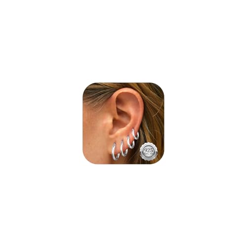 Kenivira 4 Pares Pequeños Pendientes Aro de Plata 925 para Mujer Hipoalergénicos Pendientes Aro 10/12/14/16mm