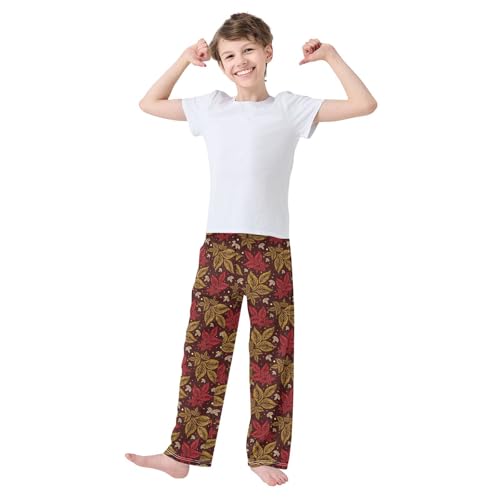 ZZXXB Beautiful Maple Leaves Print Boys Long Pants Soft Trousers Elastic Waist Kids Lounge Bottoms with Pockets S-XL2
