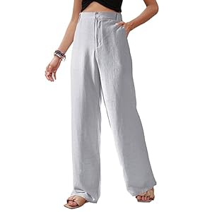heekpek Linnen broek voor dames, hoge taille, zomer, comfortabel, losse broek voor dames, elegant, rechte pijpen, casual strandbroek met zak