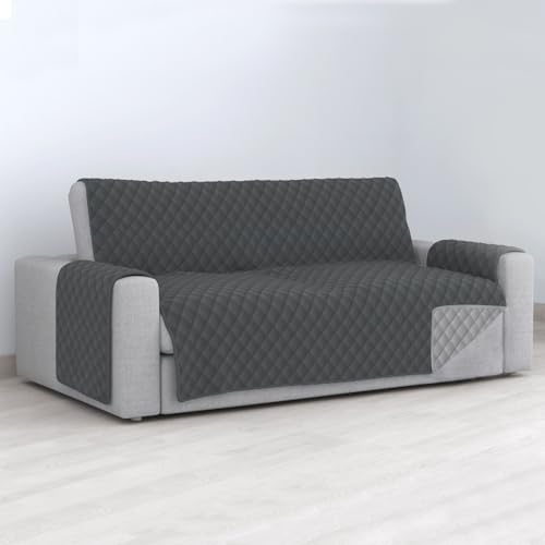 MERCURY TEXTIL-Funda de Sofá Reversible, Protector para Sofás Acolchado, Funda con Reposabrazos. Variedad de Medidas(1 Plaza,Gris Oscuro)