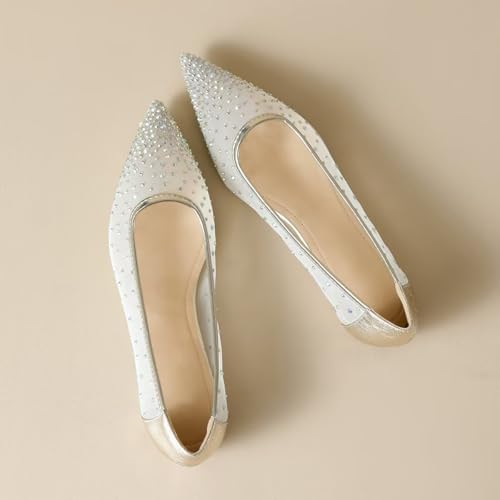Hee grand Women's Pointed Toe Mesh Ballerina Shoes Crystal Rhinestone Dress Shoes for Wedding2