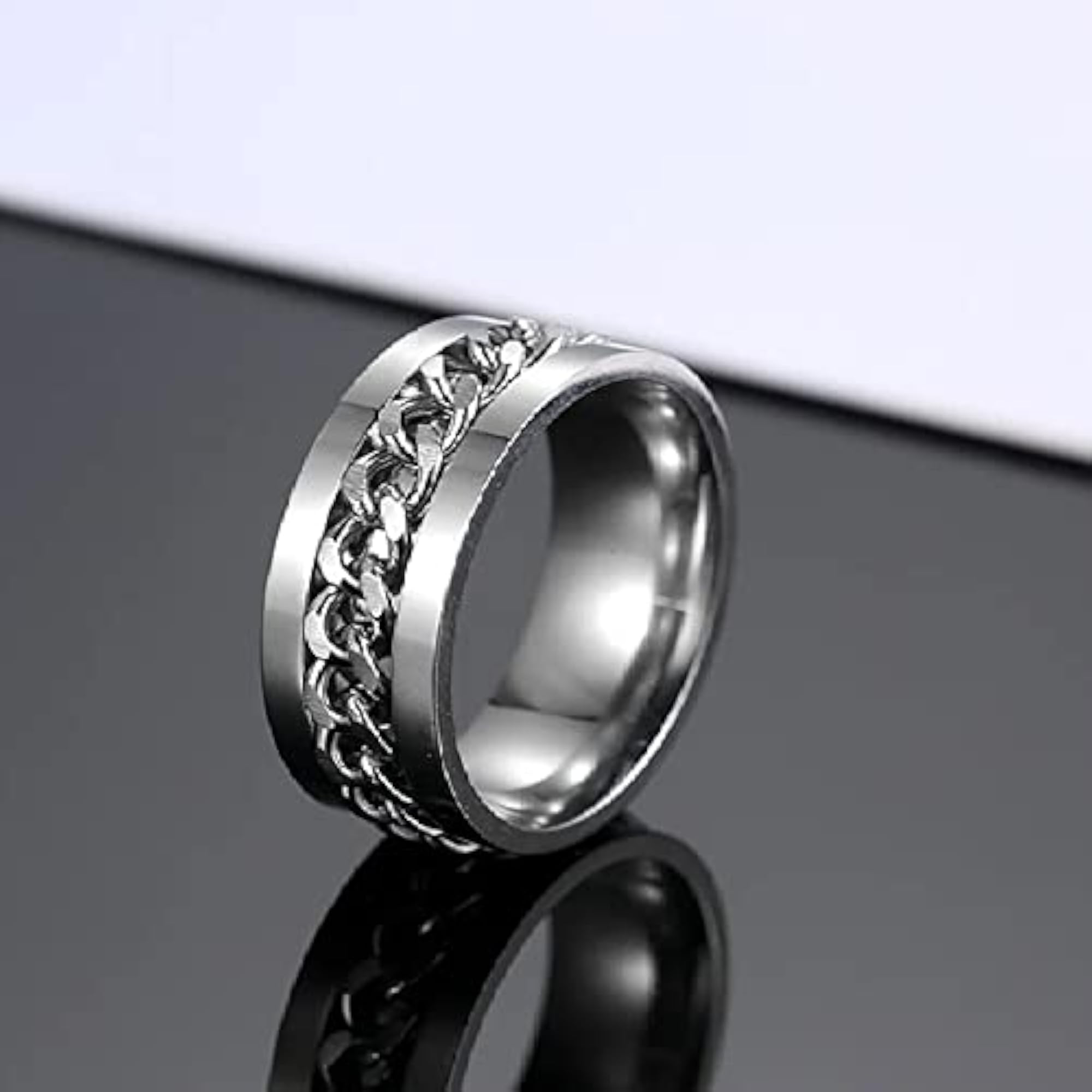Stainless Steel Spinner Ring with Blue Dragon, Men's Adjustable