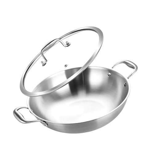 Inqibee 10-Inch Tri-Ply Stainless Steel Wok Pan with Lid,Small Stir Frying Pan,Jumbo Cooker,Induction Cooking Pan,Dishwasher and Oven Safe.