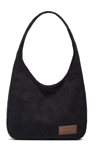 Corduroy Tote Bag Unisex Retro Handbag Multi Pocket Shoulder Work College Satchel Compartment Messenger Purse