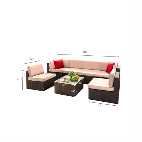 Image of Amazon Brand - Solimo Solara Outdoor 6 Seater Sofa Set | Balcony Sofa | Patio Furniture Sets | Conversation Sets | Wicker | Garden | Balcony | (Dark-Brown)