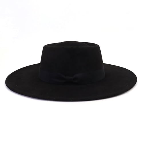 LIDHAY Wide Brim Fedora Hats for Women Men Large Suede Panama Rancher Hat Pork Pie Jazz Hat JPhudiejie Black