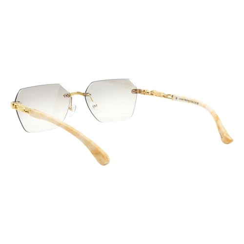 PASTL Rimless Sunglasses Square Rectangular Beveled Lens Big Cat Design UV4004