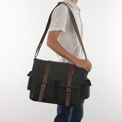Bolso mensajero de cuero y lona para laptop hasta 17.3 pulg miniatura 5
